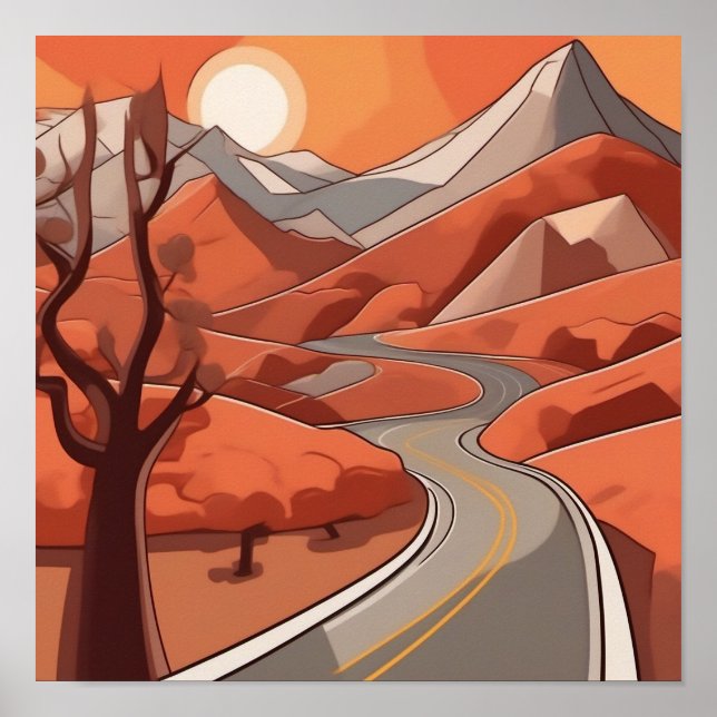 Poster Couleur pastel Illustration du paysage de la monta (Devant)