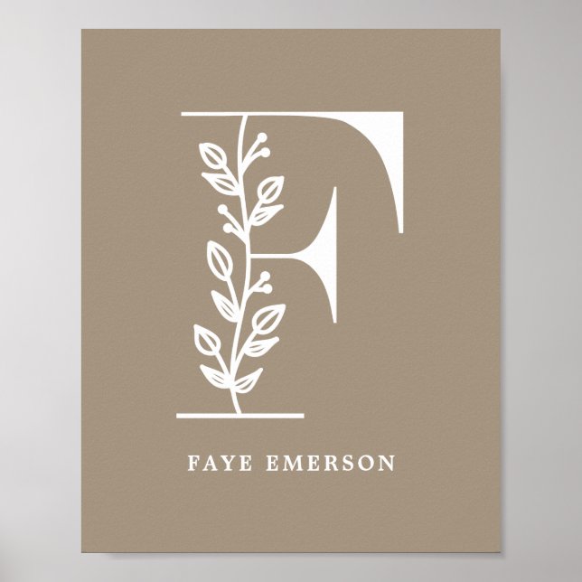 Poster Couleur personnalisée Monogramme Floral Lettre F N (Devant)