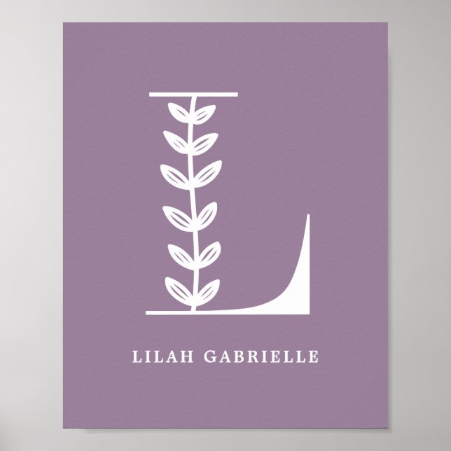 Poster Couleur personnalisée Monogramme Floral Lettre L N (Devant)