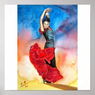 Poster couleur pour aquarelle de danseur de flamenco