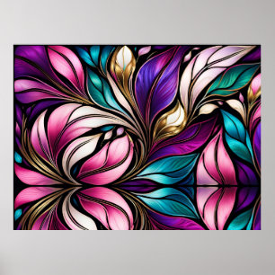 Poster Couleur rose florale et feuille en verre