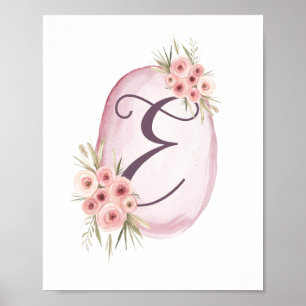 Poster Couleur rose Watecolore personnalisée initiale mig
