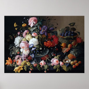 Poster Couleur Vintage Fleurs Vase Art Peinture