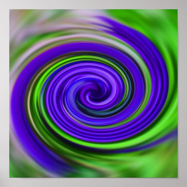 Poster Couleurs Abstraites de tourbillons vert pourpre Im (Devant)