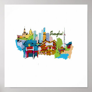 Poster couleurs amorties watercolored par ville