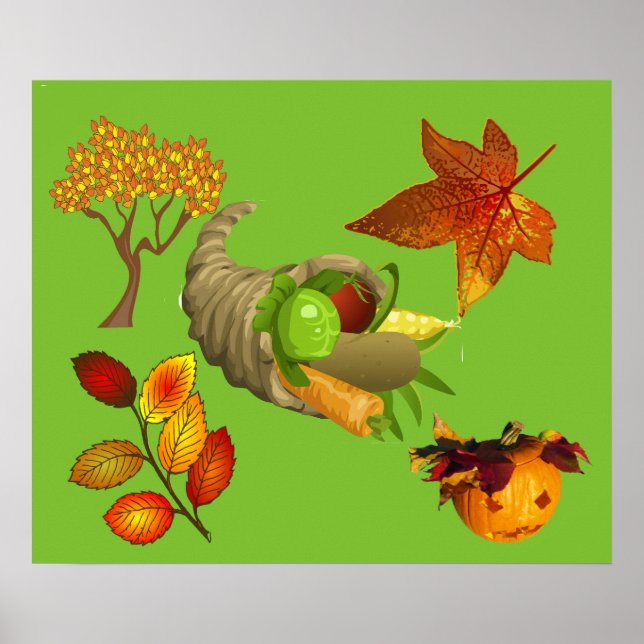 Poster Couleurs automne Maple Thanksgiving Cornucopia (Devant)