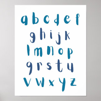 Poster Couleurs Bleues Alphabet Lettres Lowercase Salle E