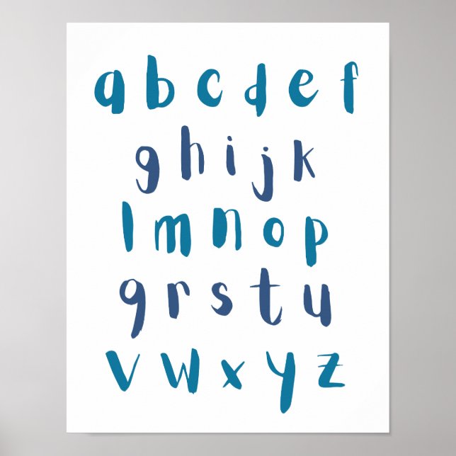 Poster Couleurs Bleues Alphabet Lettres Lowercase Salle E (Devant)