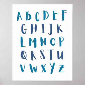Poster Couleurs bleues Alphabet lettres majuscules Salle 