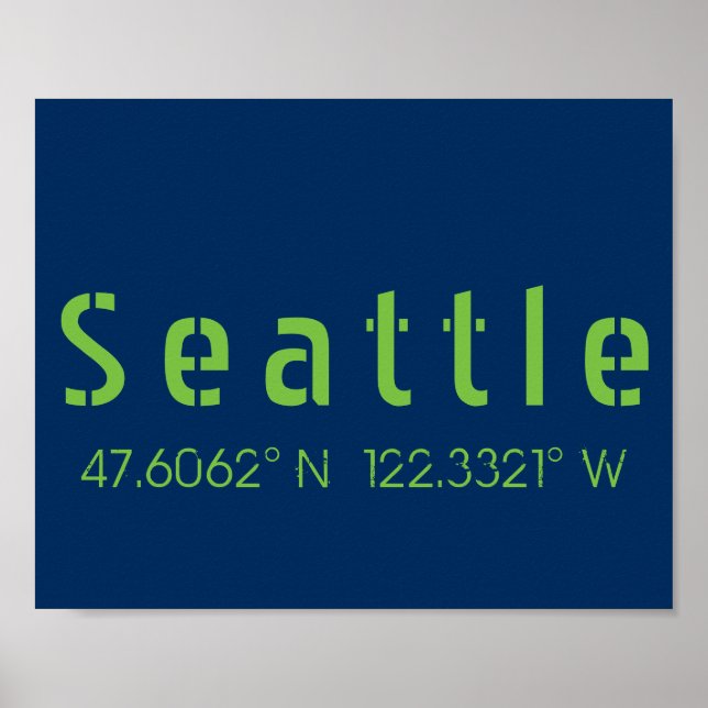 Poster Couleurs de l'équipe Seattle Longitude Latitude (Devant)