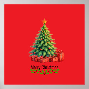 Poster Couleurs de Noël, Arbre de Noël Décoré,