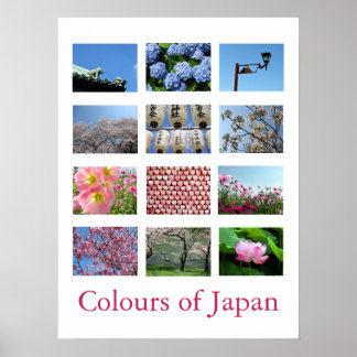 Poster Couleurs du Japon (bleu/blanc/rose)