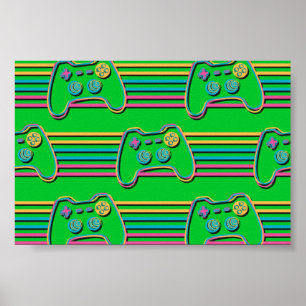 Poster Couleurs néons de Retro Gaming Geek Gamer 80s