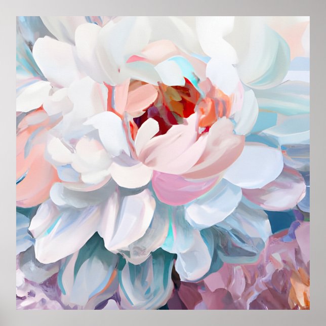 Poster Couleurs pastel de pivoines florissantes (Devant)
