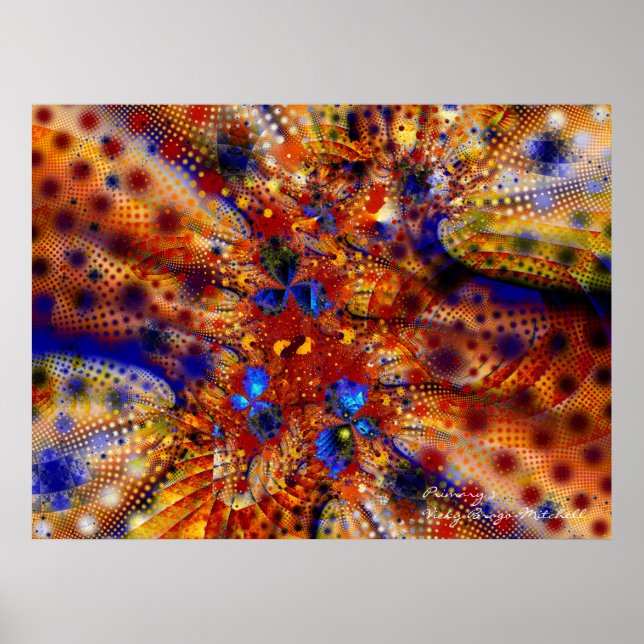 Poster Couleurs primaires Cool Fractal fin Abstrait (Devant)