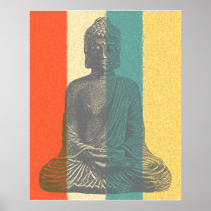 Poster Couleurs vintages Méditant Bouddha