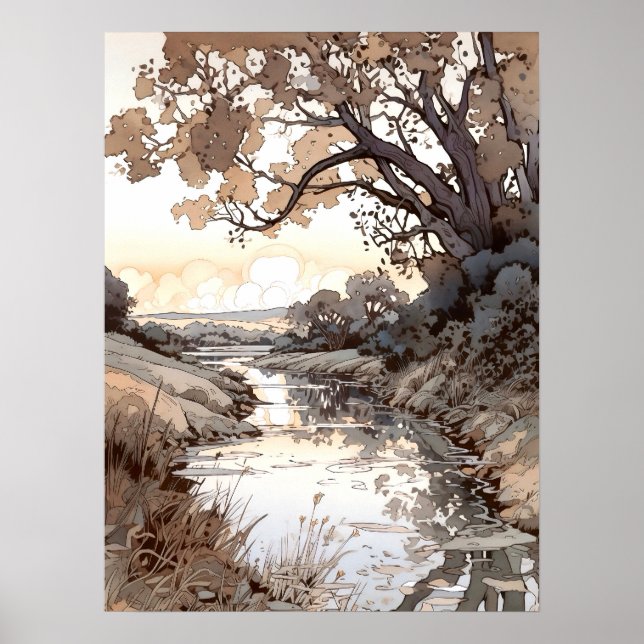 Poster Country Landscape Watercolor  (Devant)