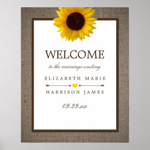Poster Country Rustic Sunflower & Burlap Mariage Bienvenu