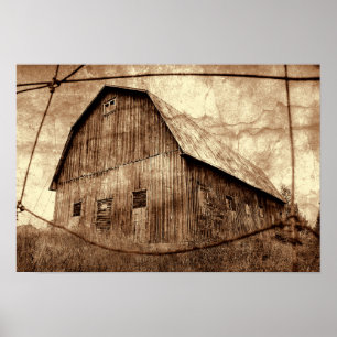 Poster Country Sepia Rustic Barn Vintage Texture