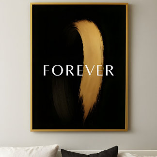 Poster Coup de pinceau noir et or FOREVER – Élégant Art 
