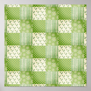Poster Coup de vintage vert et écru patchwork