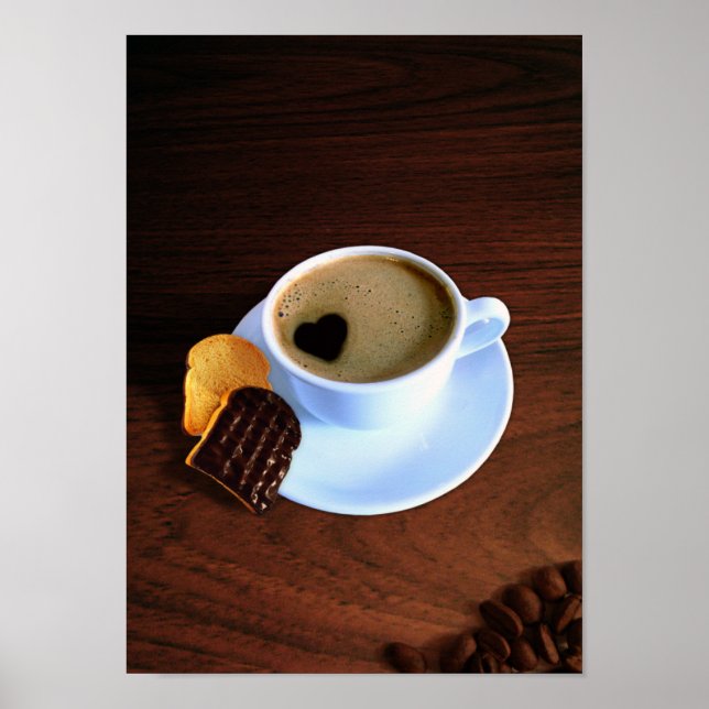 Poster Coupe de café avec mousse en forme de coeur (Devant)