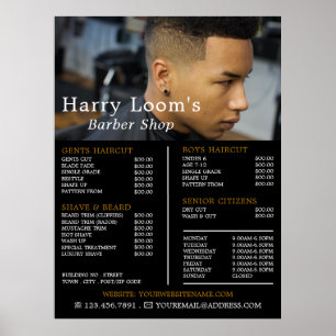 Poster Coupe de cheveux tendance, Liste de prix des barbi