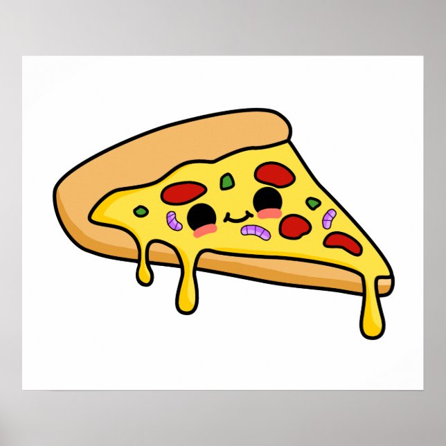 Poster Coupe de pizza Cute Kawaii (Devant)