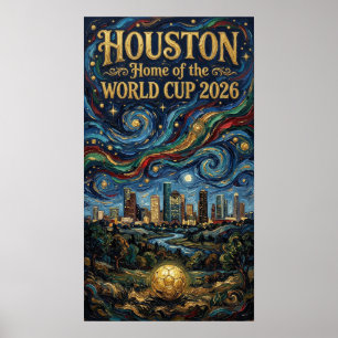 Poster Coupe du Monde de Houston 2026 Soccer de Nuit Réfl