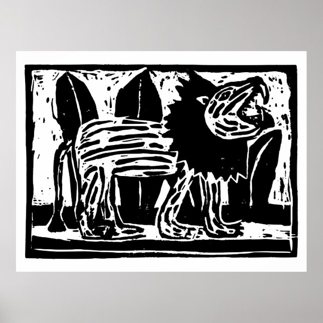 Poster Coupe Lino Lion noir et blanc (Devant)