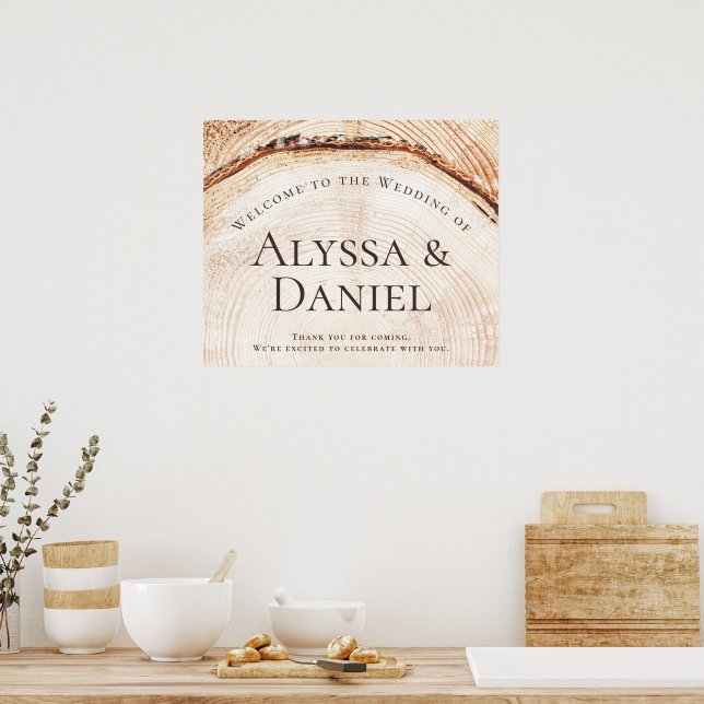 Poster Coupe rustique en bois Bienvenue sur la coutume ma (Cuisine)