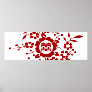 Poster Coupes de papier floral - Double bonheur blanc