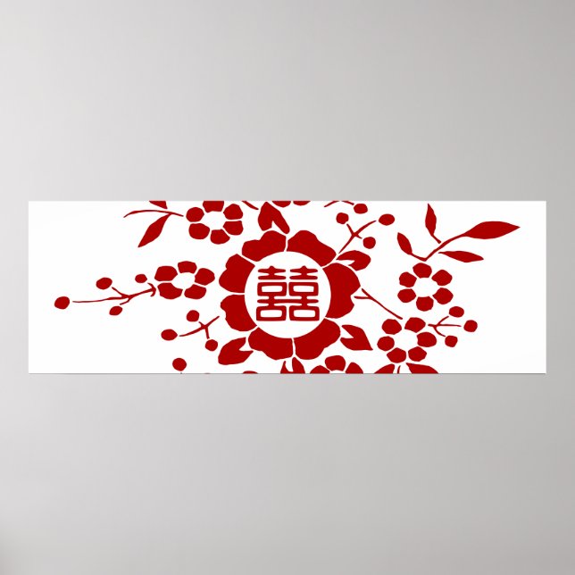 Poster Coupes de papier floral - Double bonheur blanc (Devant)