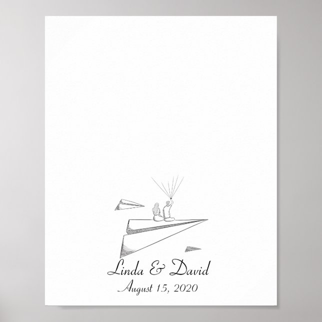 Poster Couple assis sur un avion en papier Empreinte digi (Devant)