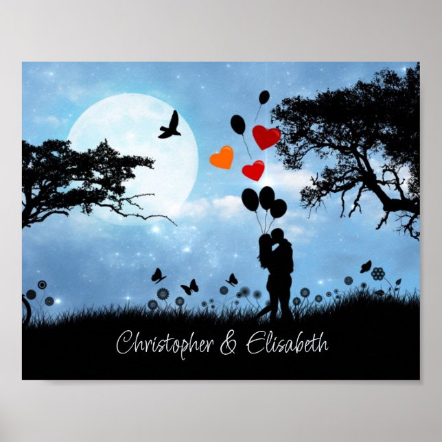 Poster Couple Baiser Romantique Lune Personnalisée (Devant)