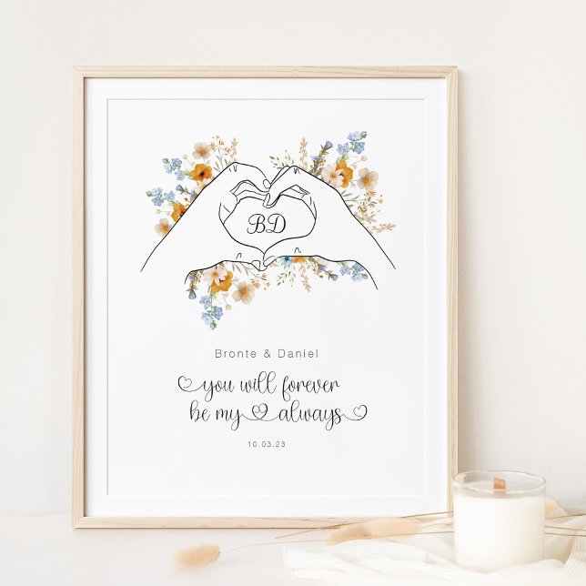 Poster Couple Coeur Mains Floral Line Art (Créateur téléchargé)