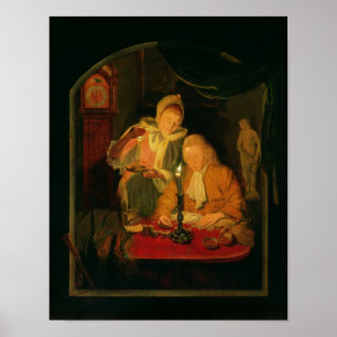 Poster Couple counting money by candlelight, 1779