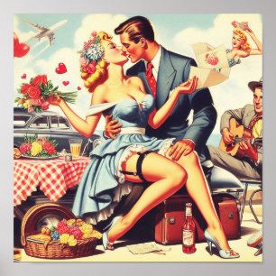 Poster Couple d'amour rétro