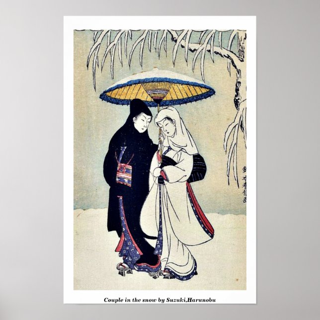 Poster Couple dans la neige par Suzuki, Harunobu (Devant)