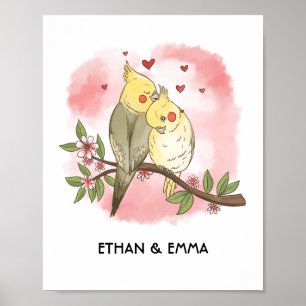 Poster Couple de jolis oiseaux Saint-Valentin personnalis