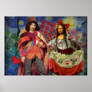 Poster Couple de Mona Lisa drôle et fantaisiste, capricie