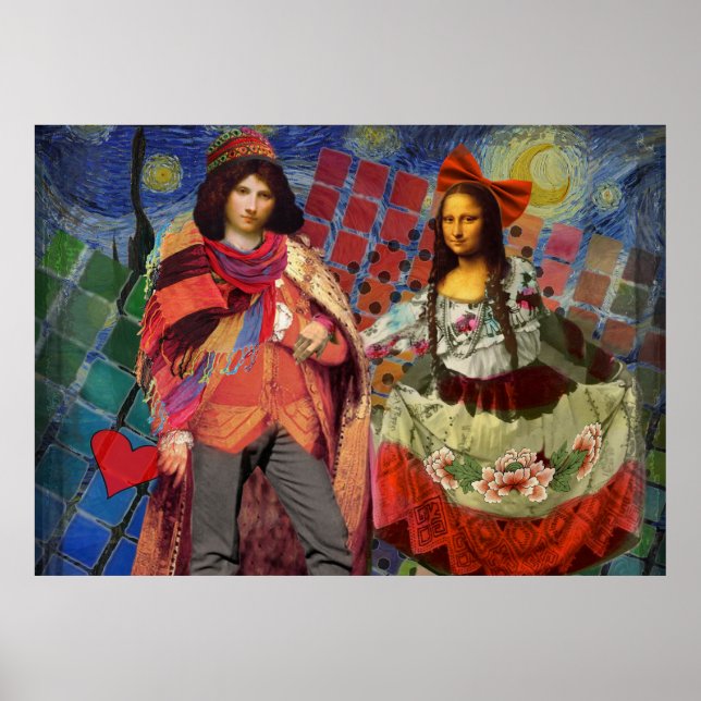 Poster Couple de Mona Lisa drôle et fantaisiste, capricie (Devant)