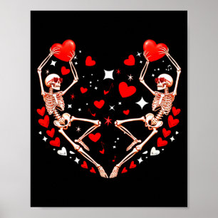 Poster Couple de squelettes célibataires dansant des cœur