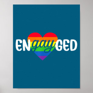 Poster Couple gay fiancé funny fête d'engagement arc-en-c