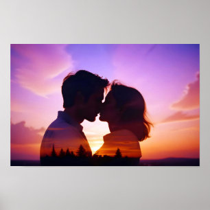 Poster Couple Love Romantique coucher de soleil Silhouett