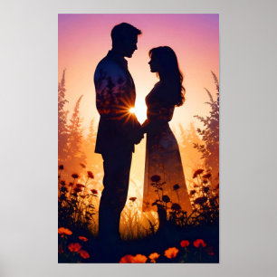 Poster Couple Love Romantique Sunset Mariage Silhouette
