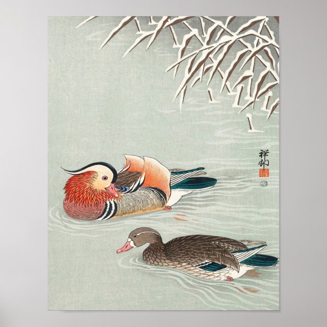 Poster Couple mandarin duck print (Devant)