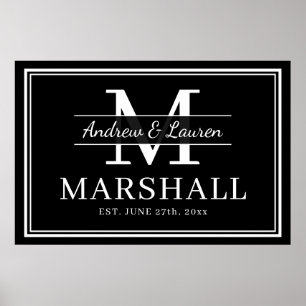 Poster Couple marié Moderne Monogramme Juste Marié