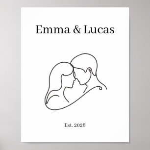 Poster Couple Minimaliste Ligne Art Noms Personnalisés