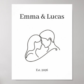 Poster Couple Minimaliste Ligne Art Noms Personnalisés